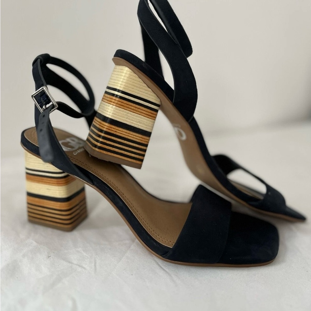 Gianni Bini Black and Tan Heels with Striped Block Heel